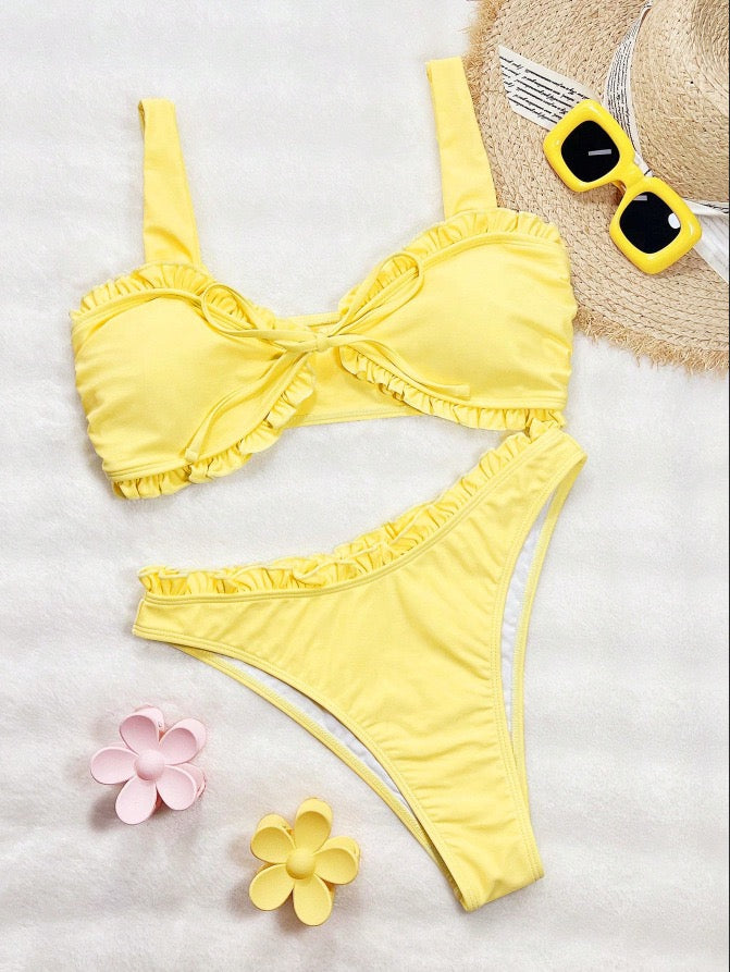 2026 New Summer Women's Swimsuit Solid Color Sexy Padded Halter Lace-up Backless Swimwear Shorts Tankinis Beachwear Bathing Suit