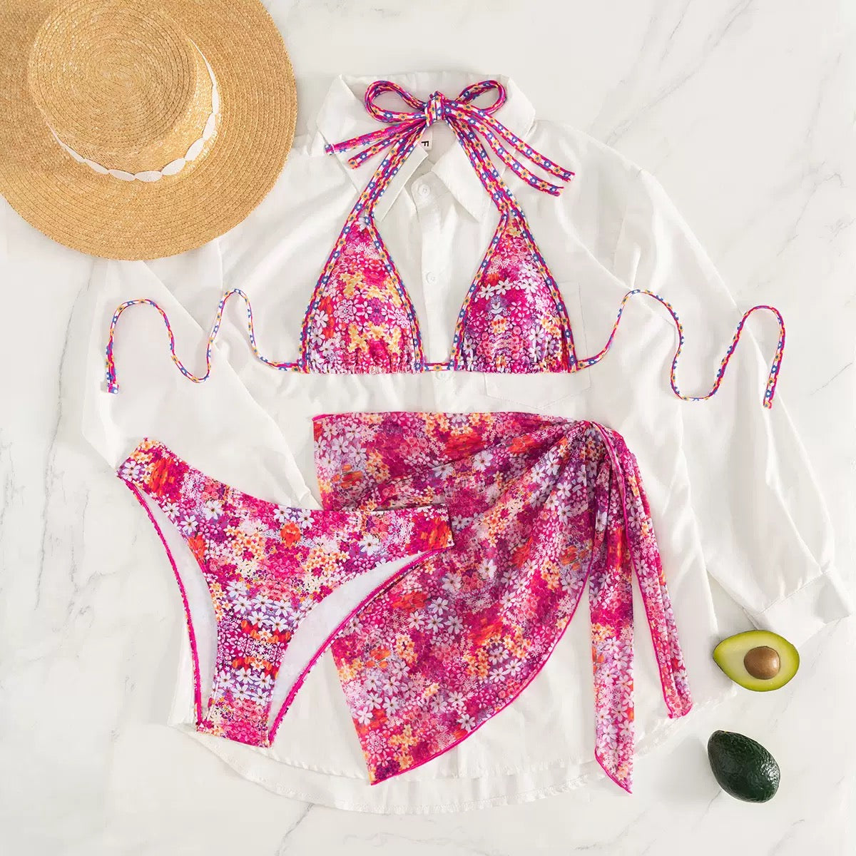 Sequin Bikini Set 3 Pieces Sparkly Halter Neck Swimsuit with Wrap Skirt High Cut Bathing Suit for Women Beach Vacation Swimwear