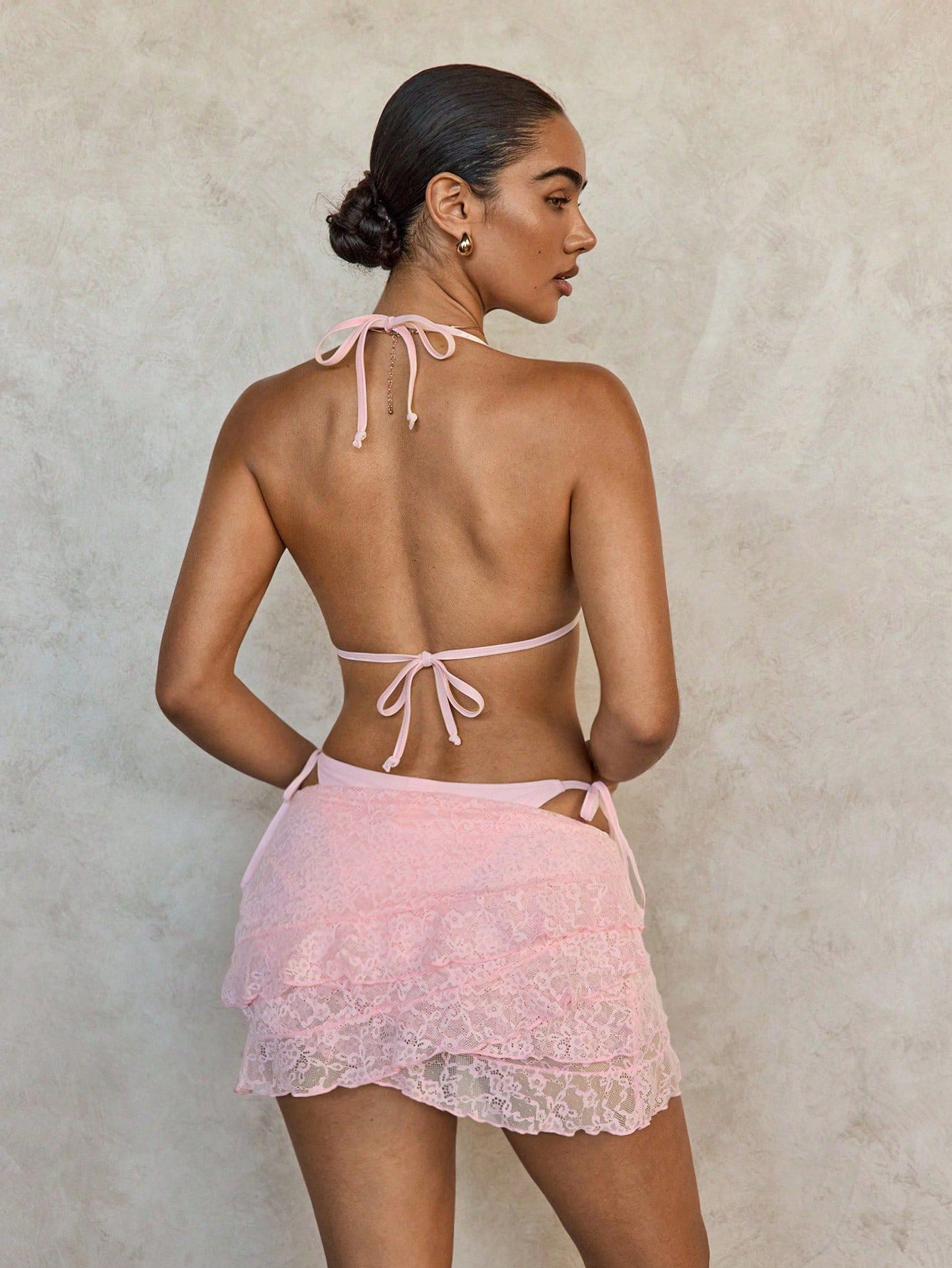 3PCS with Mesh Sheer Skirt Lace Thong Bikini Female Swimsuit Women Swimwear Three-pieces Bikini Set Bathing Suit Swim Beachwear