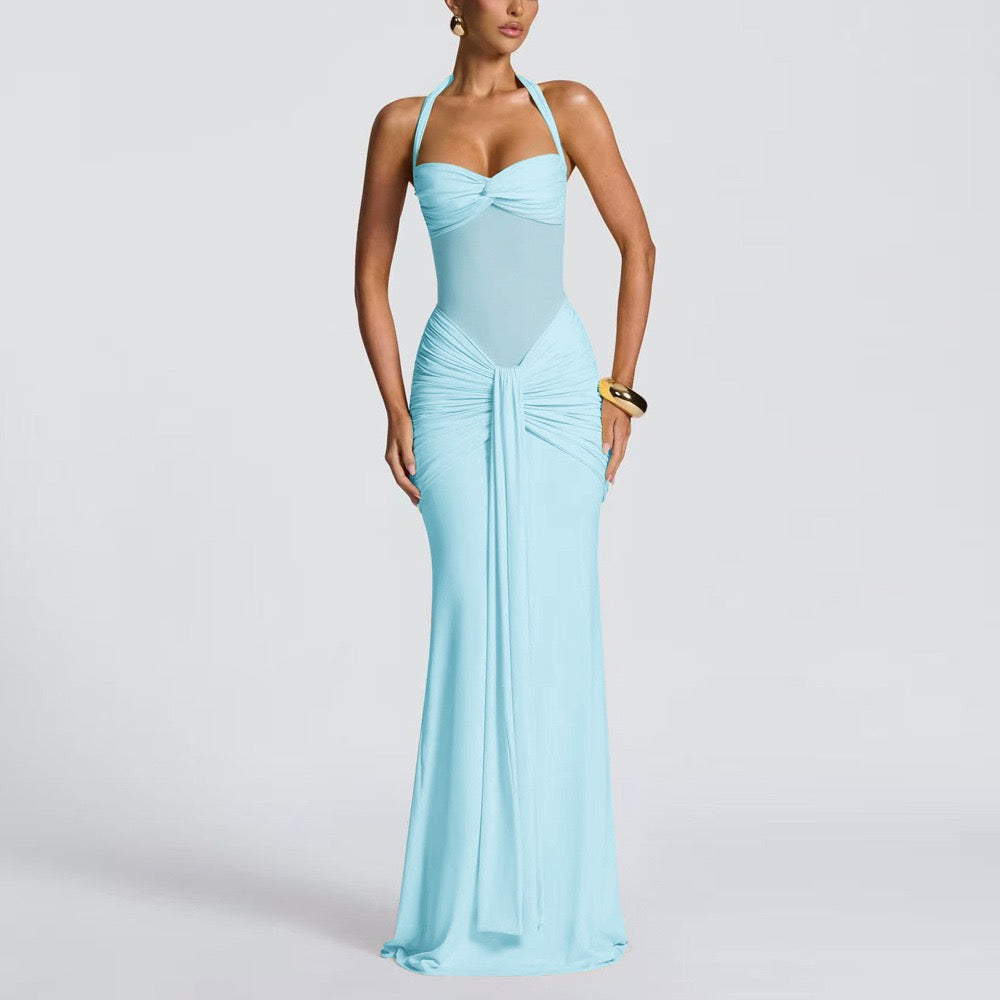 Women's Sexy Mesh See-Through Maxi Dress Long Sleeve Bowknot Evening Gown for Club Party Trendy High Street Style 2026