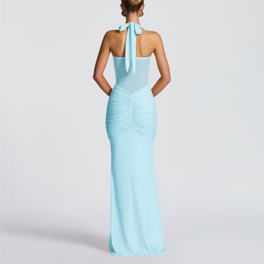 Women's Sexy Mesh See-Through Maxi Dress Long Sleeve Bowknot Evening Gown for Club Party Trendy High Street Style 2026