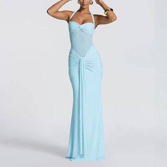 Women's Sexy Mesh See-Through Maxi Dress Long Sleeve Bowknot Evening Gown for Club Party Trendy High Street Style 2026