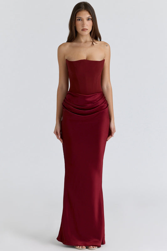 Women's Strapless Evening Dress Sexy Satin Pleated High Waist Skinny Party Dresses 2026 New Elegant Chic Design Sense Long Dress