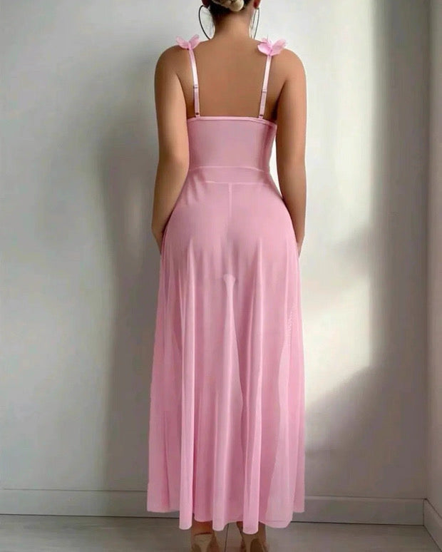 Sexy Lingerie Sexy Women Flower Front Open Mesh Suspender Long Skirt Set Women's Pajamas Dress Suspender Nightgowns Home Wear