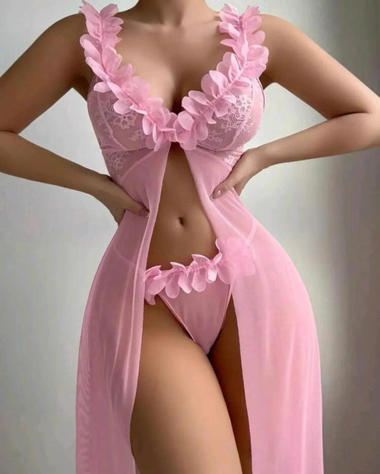 Sexy Lingerie Sexy Women Flower Front Open Mesh Suspender Long Skirt Set Women's Pajamas Dress Suspender Nightgowns Home Wear