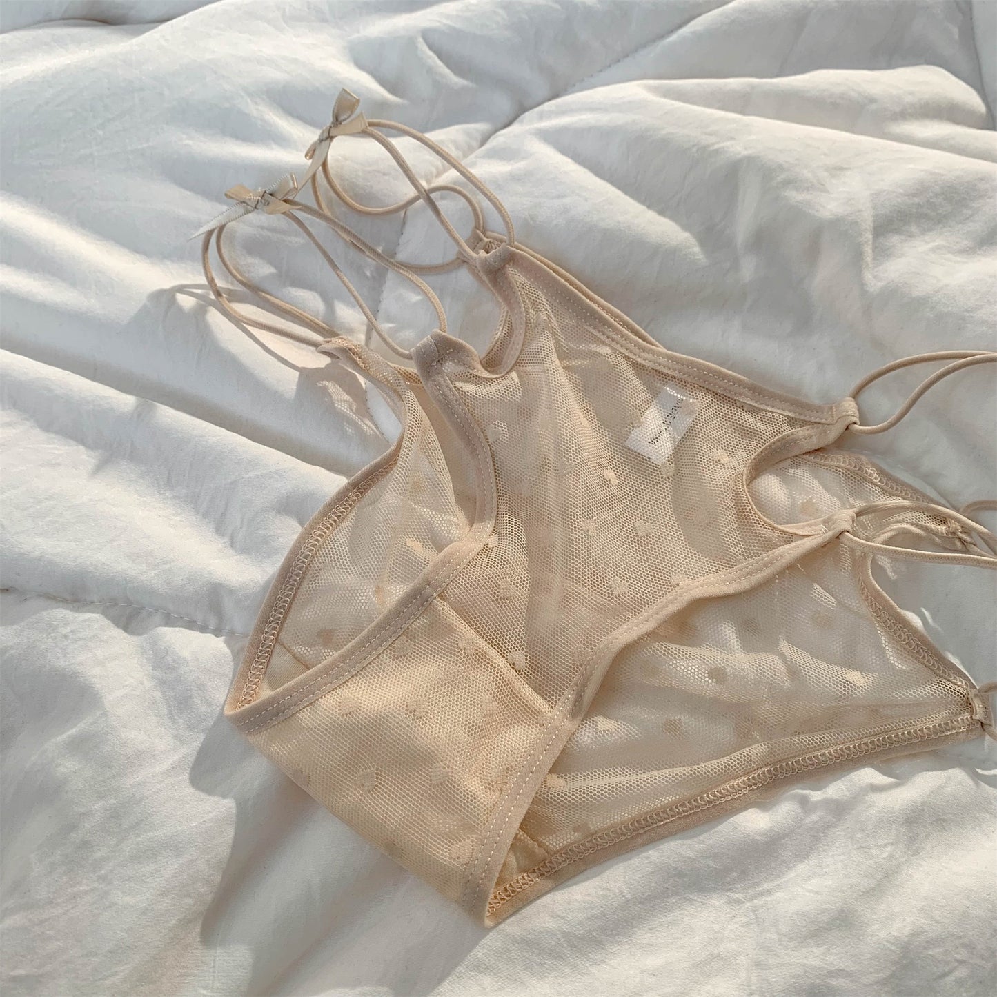 Sexy Love Mesh Transparent Panties Low Waist Triangle Pants With Thin Bow Knot Hollow Breathable Sexy Transparent Mesh Briefs