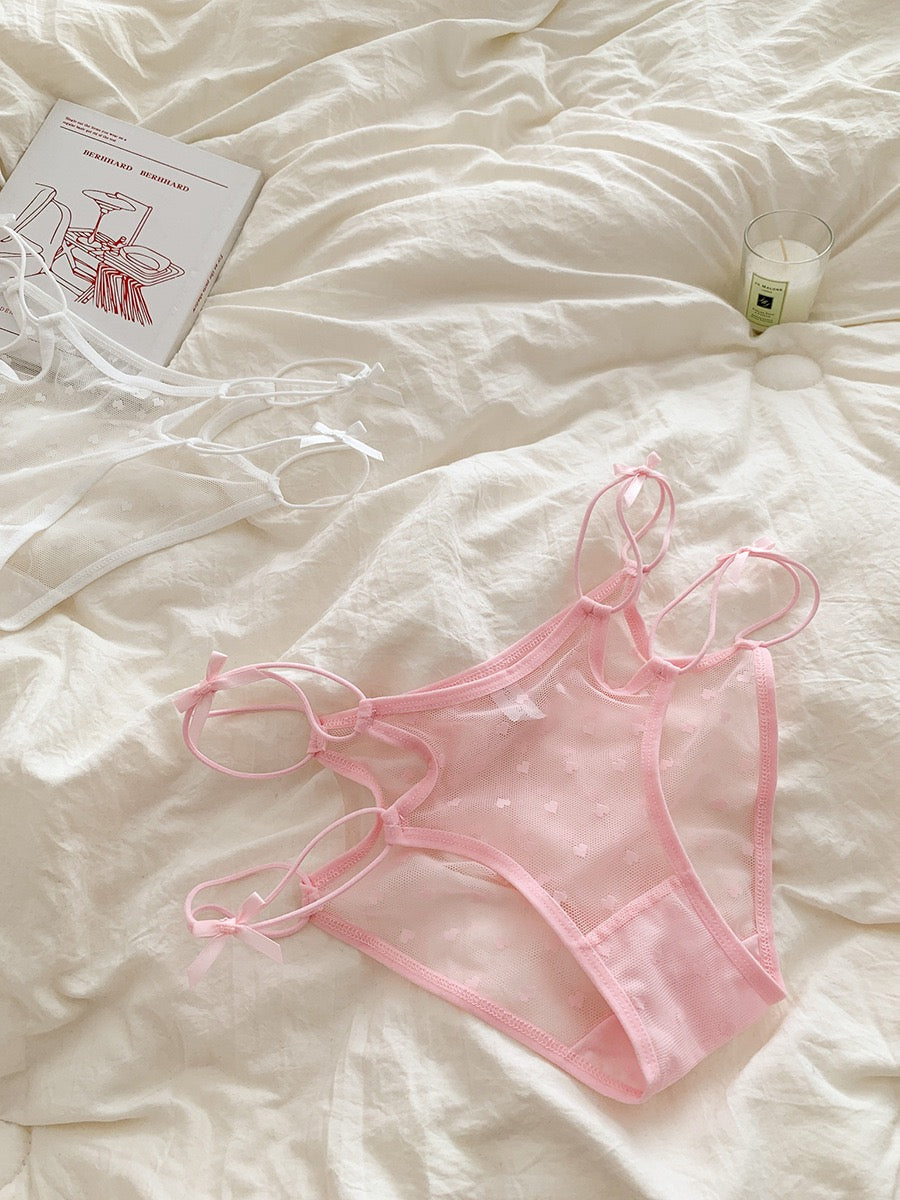Sexy Love Mesh Transparent Panties Low Waist Triangle Pants With Thin Bow Knot Hollow Breathable Sexy Transparent Mesh Briefs