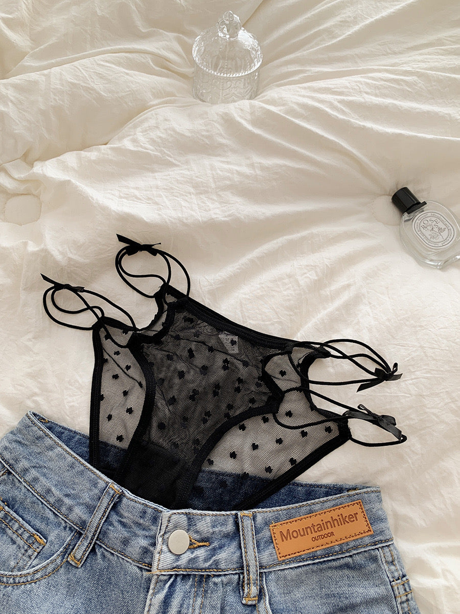 Sexy Love Mesh Transparent Panties Low Waist Triangle Pants With Thin Bow Knot Hollow Breathable Sexy Transparent Mesh Briefs