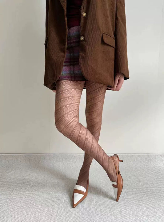 Women’s Sexy Retro Striped Tights – Hollow Out Pantyhose, Super Stretchy Spring & Autumn Leggings Stockings