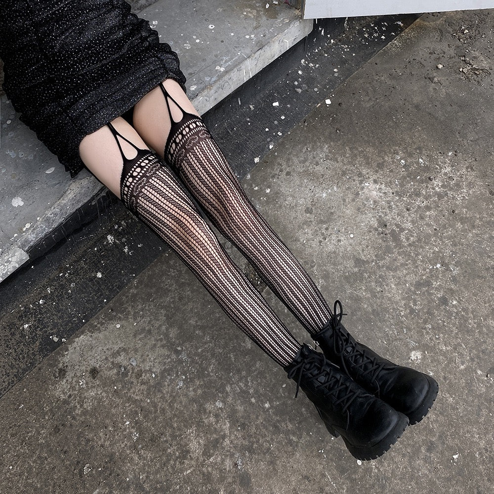 Women's Fishnet Tights Black Fishnet Stockings Sexy Cut Braces Tights Women