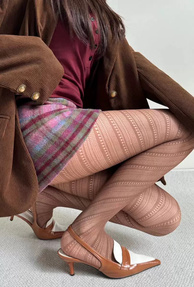 Women’s Sexy Retro Striped Tights – Hollow Out Pantyhose, Super Stretchy Spring & Autumn Leggings Stockings