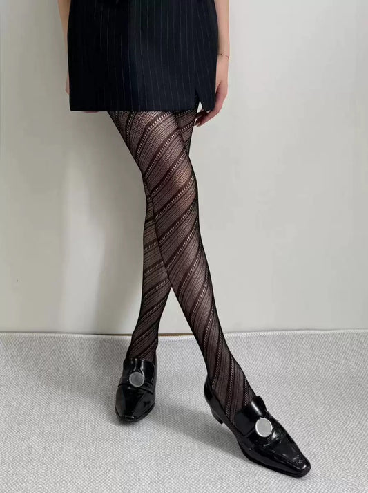 Women’s Sexy Retro Striped Tights – Hollow Out Pantyhose, Super Stretchy Spring & Autumn Leggings Stockings