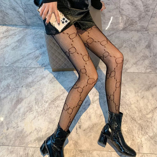 Net stockings for women, high-waisted floral-patterned net tights, thigh-high stockings.
