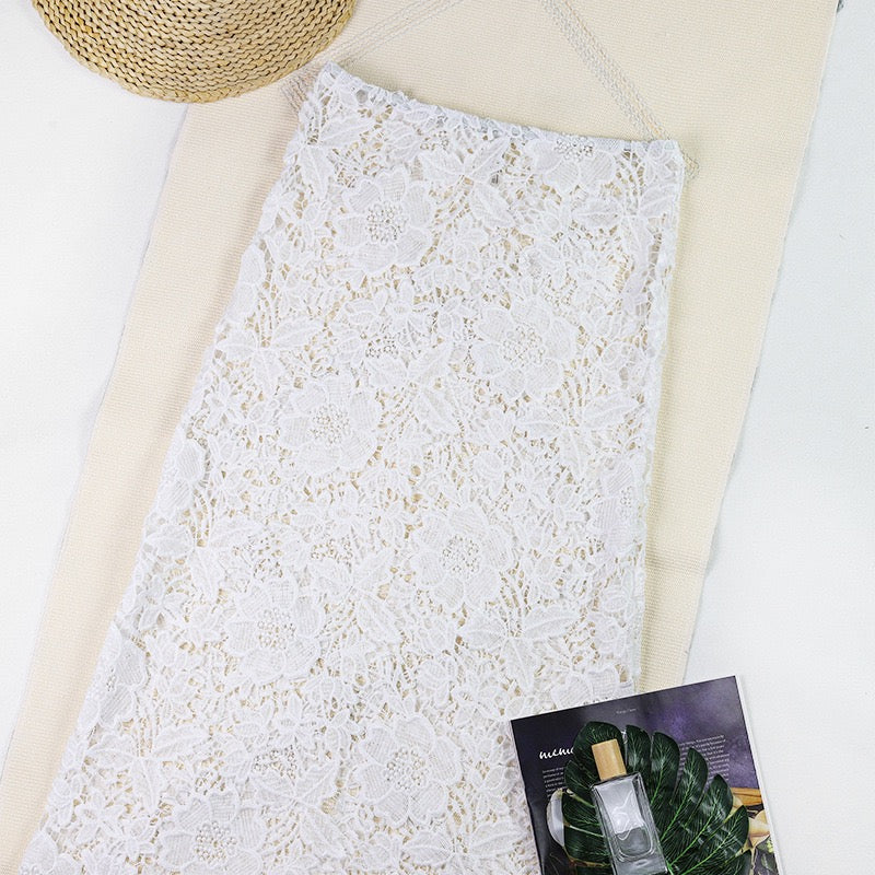 Sexy White Lace 1 Pieces Bikini 2026 Women Swimsuit Swimwear Long Sarong Cover Up Bikini