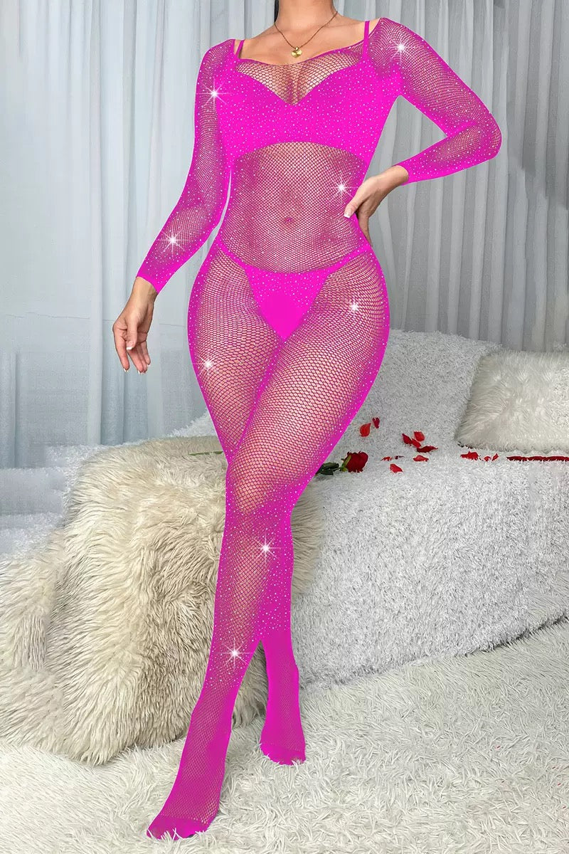 Sparkly Bodysuit Body Stockings Women's Fishnet See-through Tops Summer Hollow Long Sleeve Tights 2025 Sexy Costumes