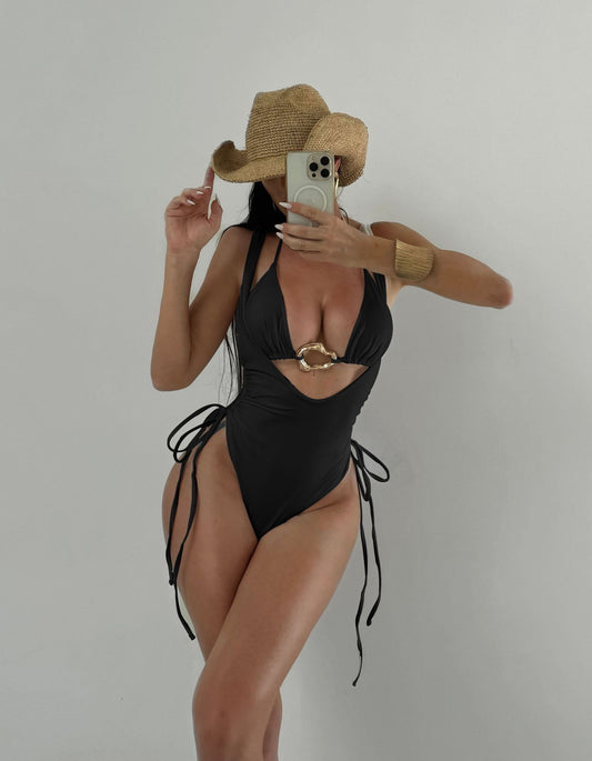 2026 New Spice Girl Two-Piece Solid Color Swimsuit Women's Bikini Metal Accessories Swimsuit