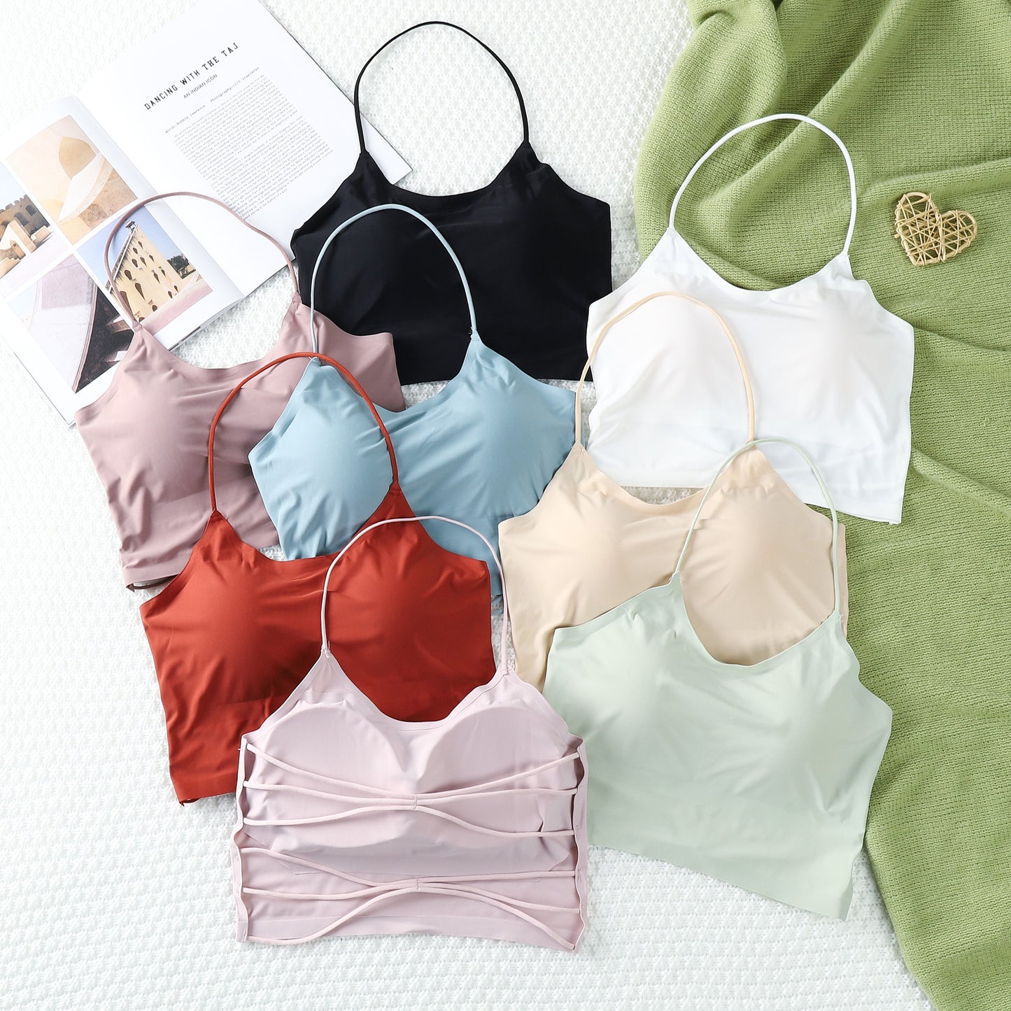 Sexy Crop Tops Women Ice Silk Tank Top Summer Seamless Backless Vest Tube Top Underwear Padded Bra Bralette Camisole Accessory