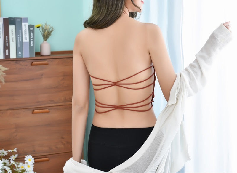 Sexy Crop Tops Women Ice Silk Tank Top Summer Seamless Backless Vest Tube Top Underwear Padded Bra Bralette Camisole Accessory