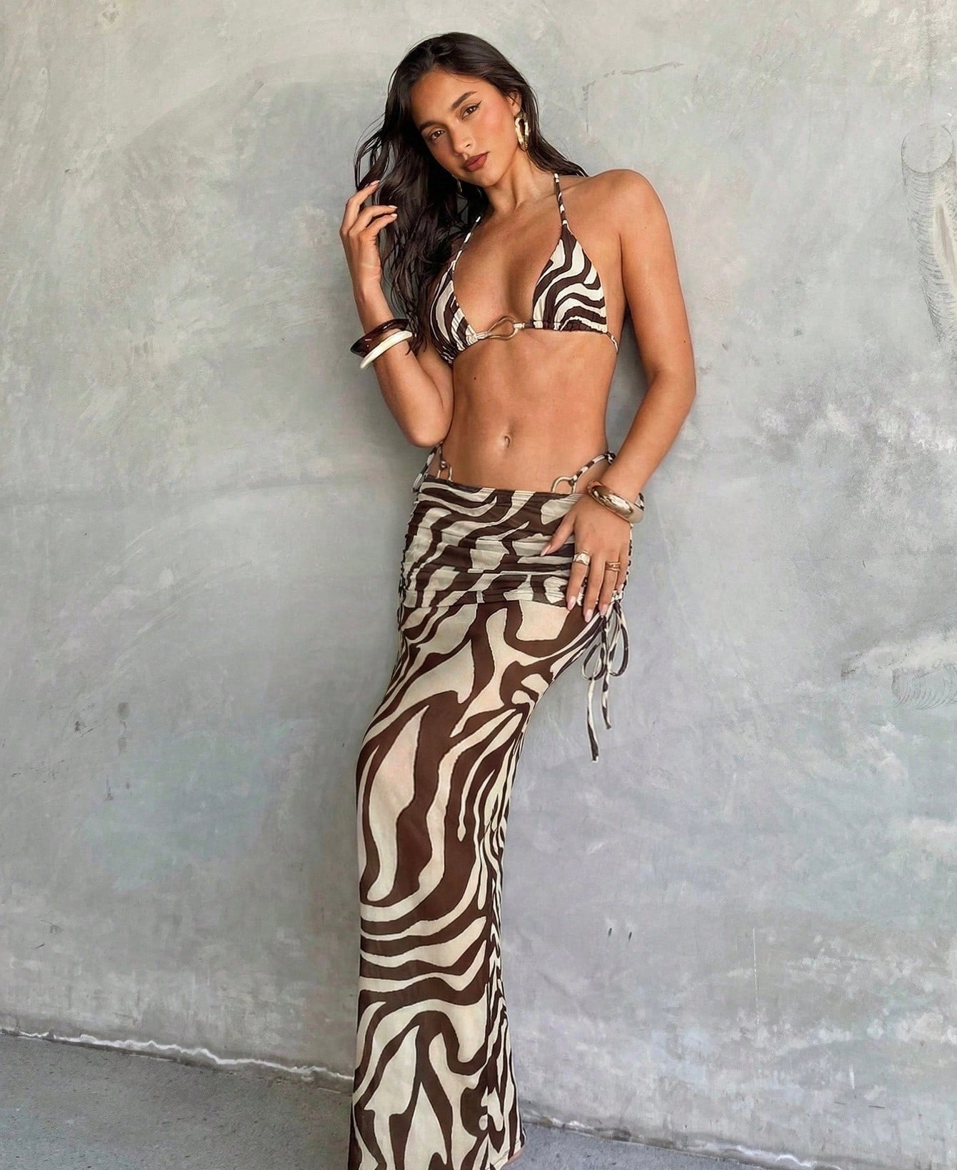 2026 Beach Zebra Pattern Dress Set Women Sexy Backless Super Crop Top And Long Skirt Two Piece Sets Summer Outfits
