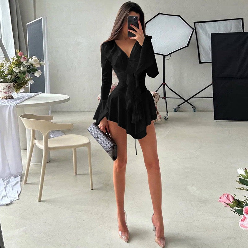 Sexy Fashion Lace Pleat Off-the-shoulder Mini Dress