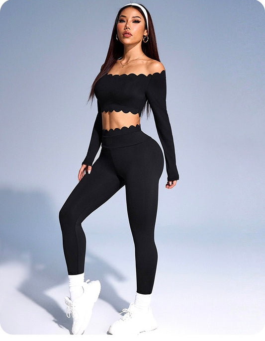 Autumn and winter sports yoga sets, women's round-neck long-sleeved tops and tight-fitting trousers, outdoor fitness yoga wear