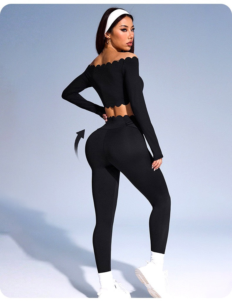 Autumn and winter sports yoga sets, women's round-neck long-sleeved tops and tight-fitting trousers, outdoor fitness yoga wear