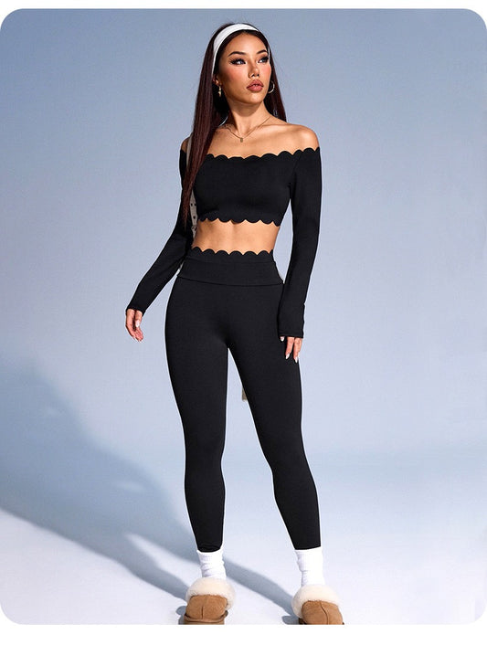 Autumn and winter sports yoga sets, women's round-neck long-sleeved tops and tight-fitting trousers, outdoor fitness yoga wear