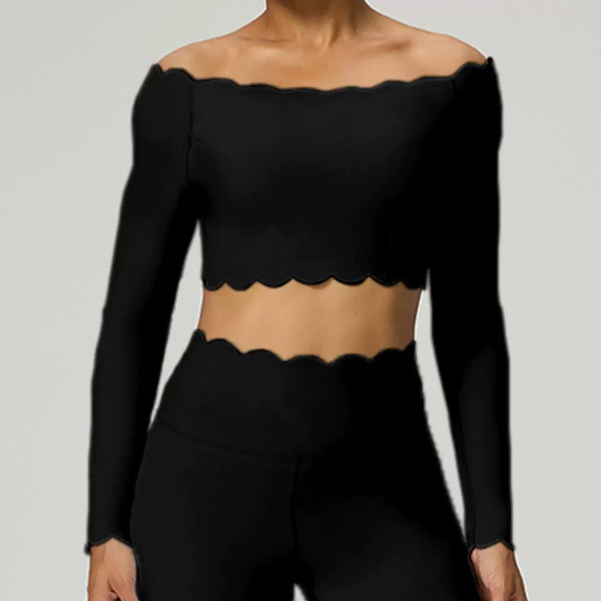Autumn and winter sports yoga sets, women's round-neck long-sleeved tops and tight-fitting trousers, outdoor fitness yoga wear
