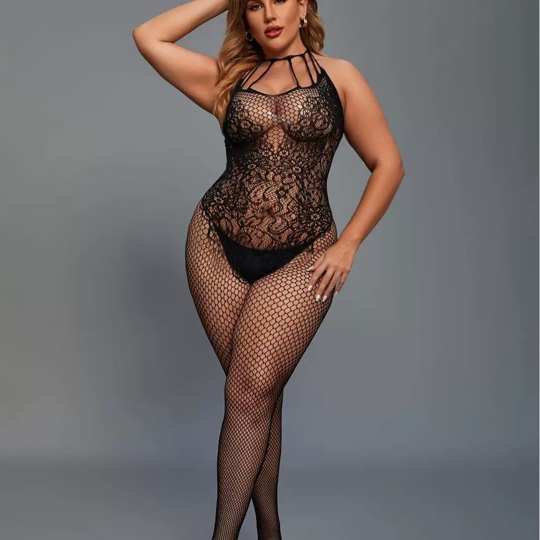 Net stockings for women, high-waisted Rose patterned net tights, thigh-high stockings.