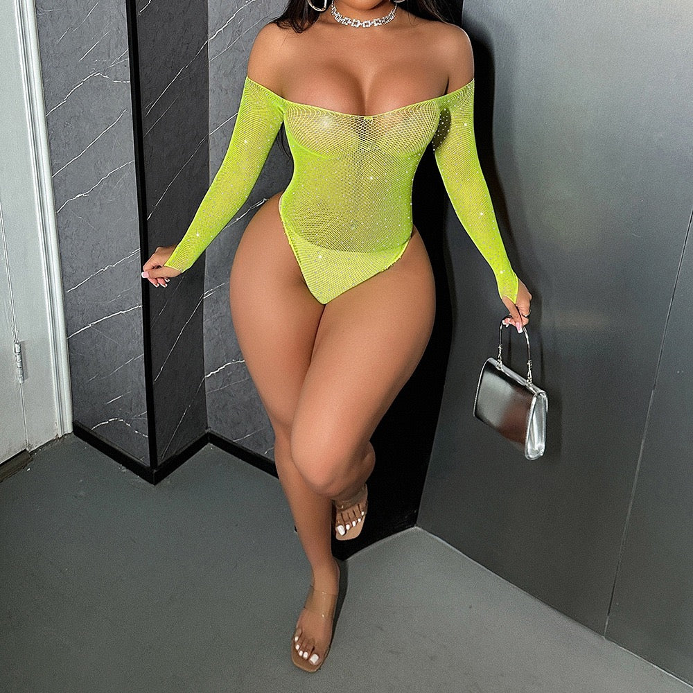 Sparkly Bodysuit Body Stockings Women's Fishnet See-through Tops Summer Hollow Long Sleeve Tights 2025 Sexy Costumes