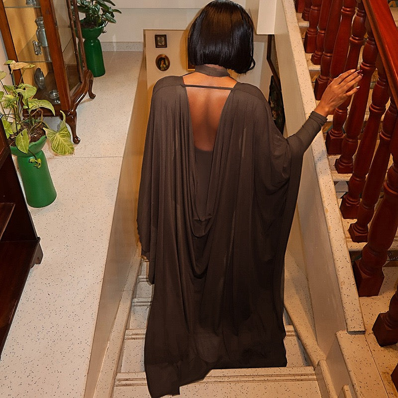Elegant Two Piece Set Women Sexy Backless Patchwork Pleat Ribbon Split Dress And Long Shawl Birthday Stretch Slim Suit