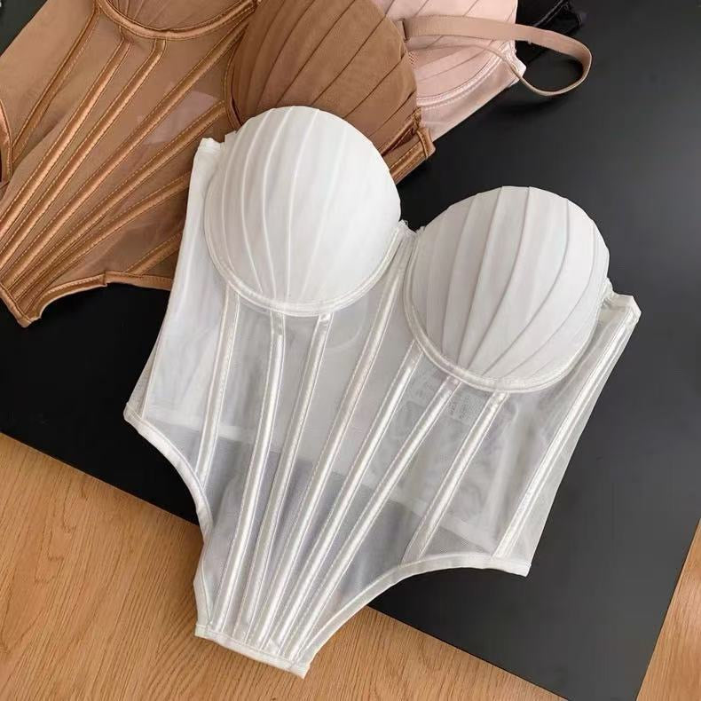 Fashion Solid Corset Lingerie Top Ladies Strap Sheer Mesh Slim Camisole American Retro Backless Beach Sexy Tank Top