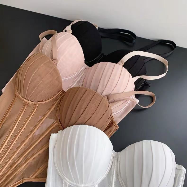 Fashion Solid Corset Lingerie Top Ladies Strap Sheer Mesh Slim Camisole American Retro Backless Beach Sexy Tank Top