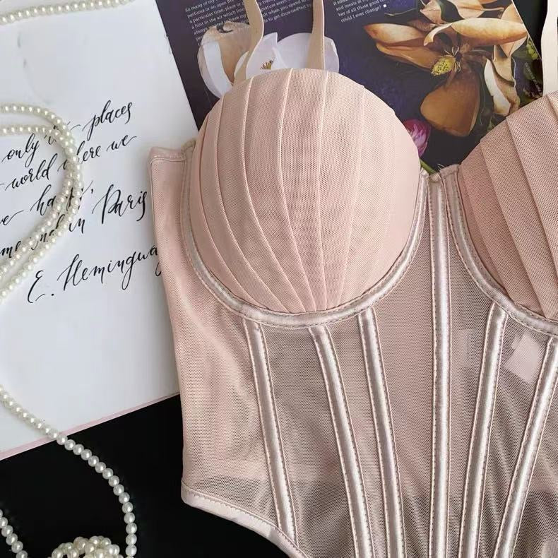 Fashion Solid Corset Lingerie Top Ladies Strap Sheer Mesh Slim Camisole American Retro Backless Beach Sexy Tank Top