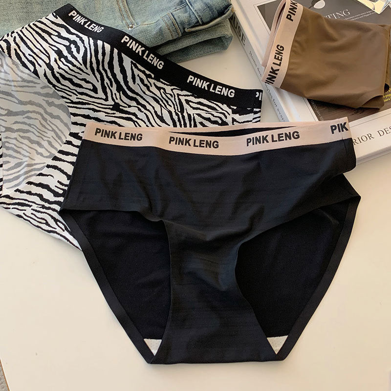 Sexy Seamless Panties Ice Silk Women's Comfortable Wrap Hip Letter Strap Sport Style Female Mid-rise Waist Briefs