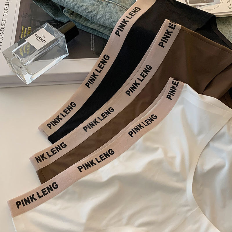 Sexy Seamless Panties Ice Silk Women's Comfortable Wrap Hip Letter Strap Sport Style Female Mid-rise Waist Briefs