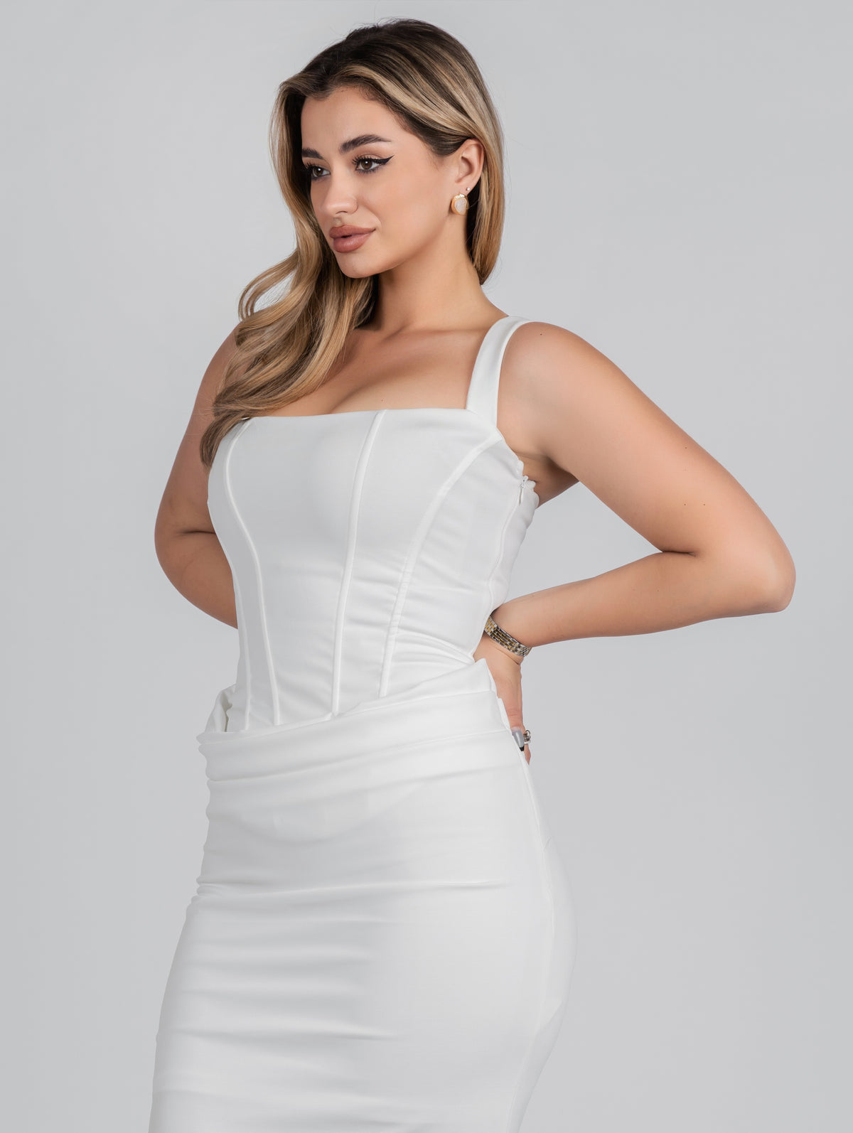 Elegant Women's Party WHITE Dress 2026 Summer Solid Color Hanging Neck Bareback Strap Split Style Skinny Dress Fishtail Bodycon Dress