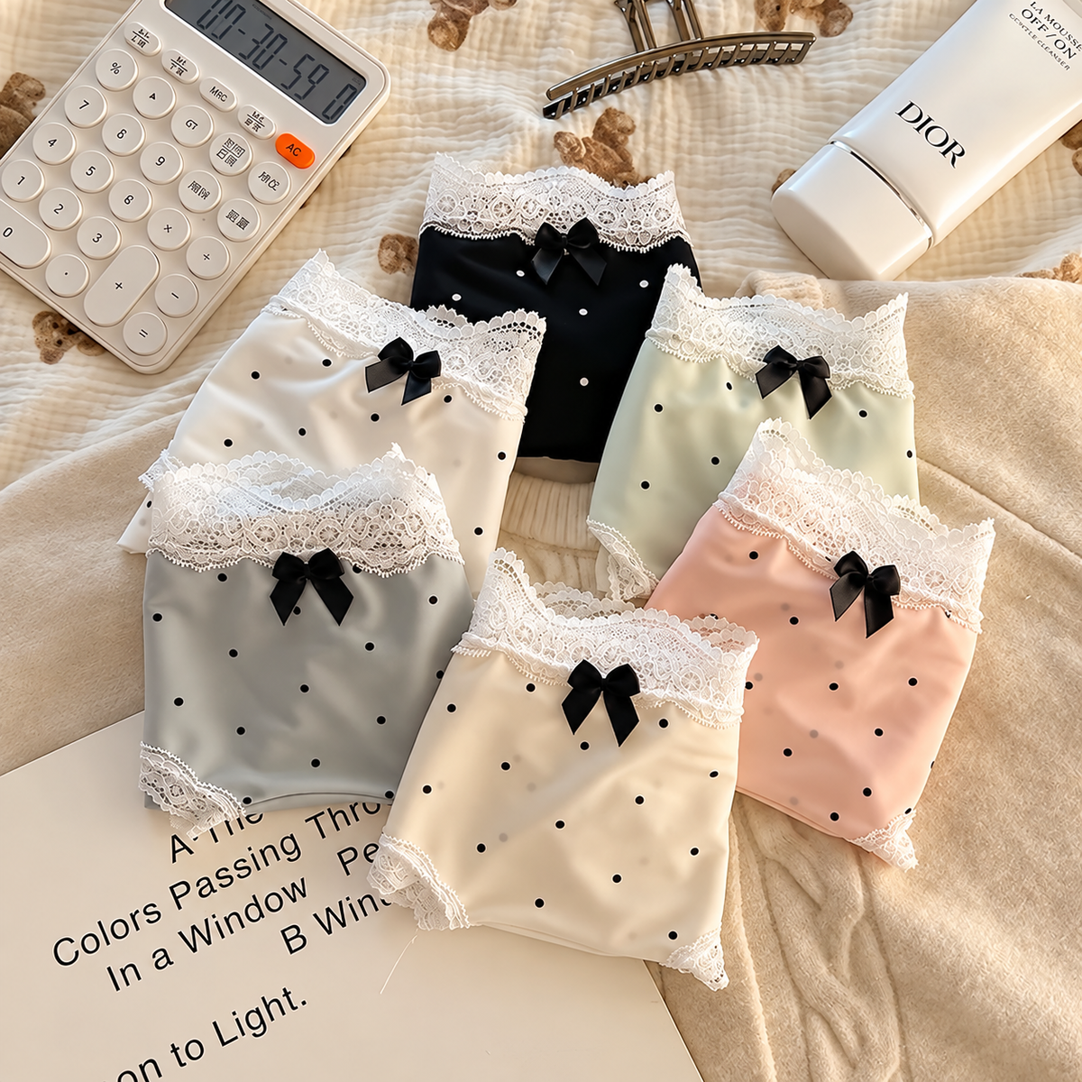 Polka Dot Satin Panties with Delicate Scalloped Lace Trim, Contrast Bow Detail and Soft Silky Finish Women’s Underwear