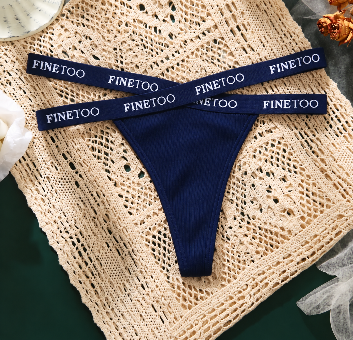 Women’s Ribbed Thong Panties with Logo Elastic Waistband, High-Cut Leg and Minimal Back Coverage Everyday Underwear