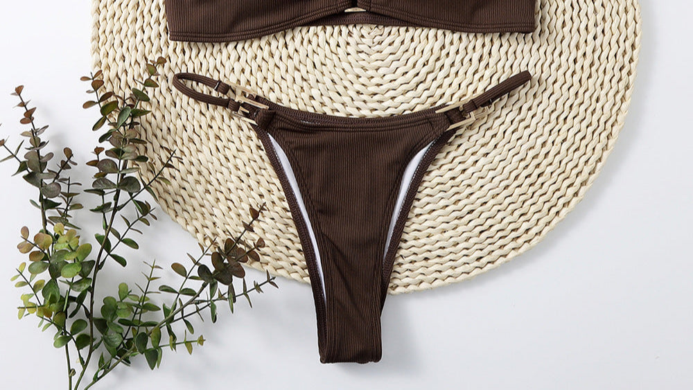 Sexy Solid Thong Bikini Cut Swimwear Women Bottom Adjustable Briefs Swimsuit Panties Underwear Thong Bathing Suit
