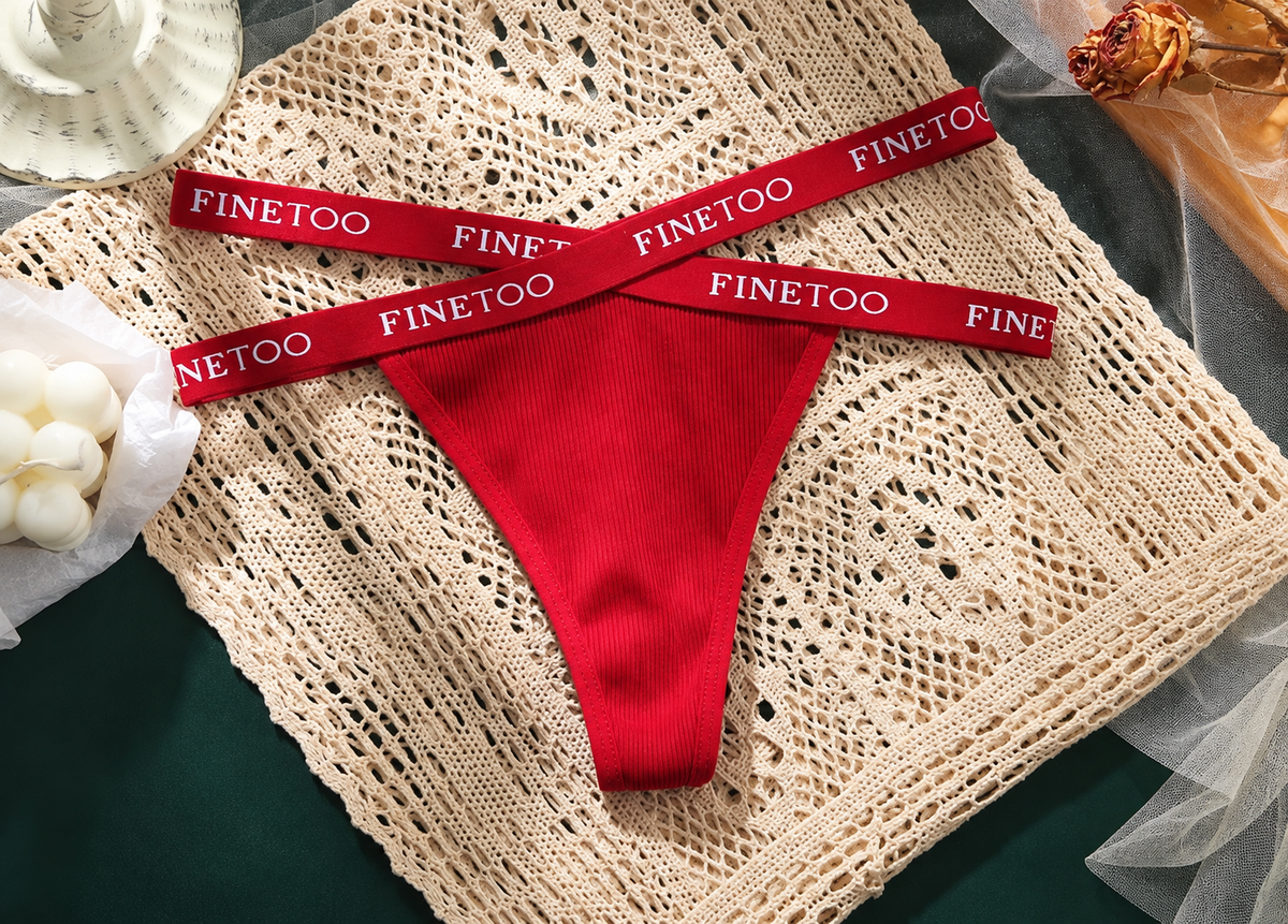 Women’s Ribbed Thong Panties with Logo Elastic Waistband, High-Cut Leg and Minimal Back Coverage Everyday Underwear