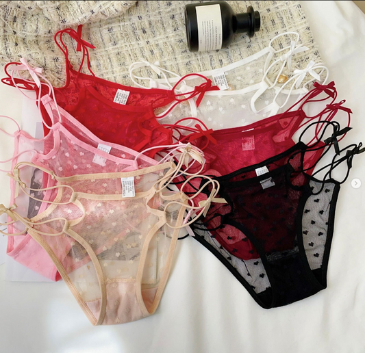 Sexy Love Mesh Transparent Panties Low Waist Triangle Pants With Thin Bow Knot Hollow Breathable Sexy Transparent Mesh Briefs