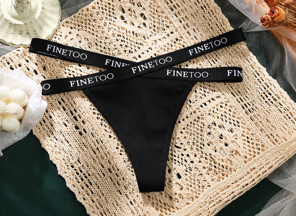 Women’s Ribbed Thong Panties with Logo Elastic Waistband, High-Cut Leg and Minimal Back Coverage Everyday Underwear