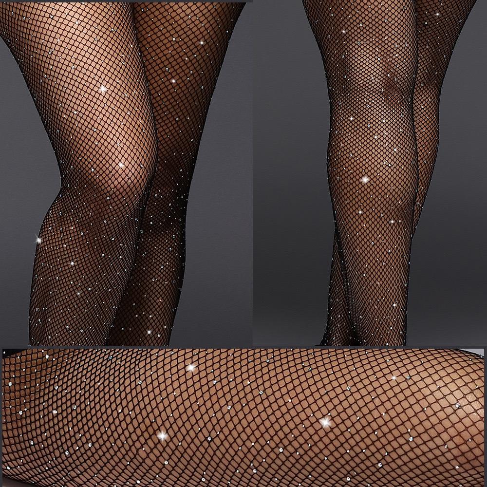 Women's Sexy Crystal Rhinestone Pantyhose Tights Fishnet Stockings Bling Hosiery, Elastic Stockings