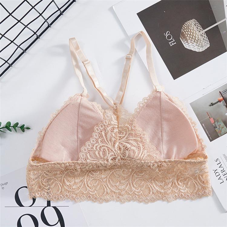 French Triangle Cup Bikini Bra Thin Sling No Steel Ring With Insert Lace Underwear Set Women