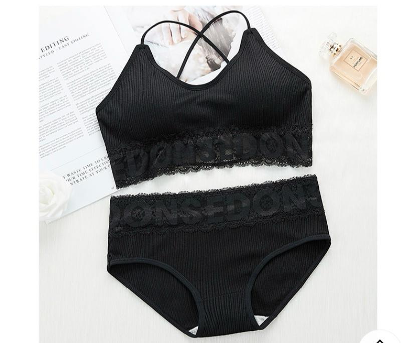 New Korean Version Of The Lace Edge Solid Color Cute No Steel Ring Bra Set