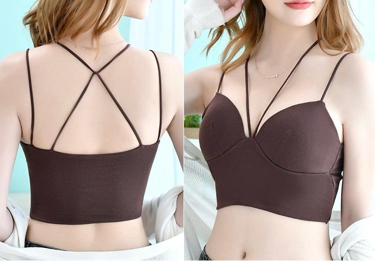 New Style Ice Silk Traceless Beautiful Back Sexy Deep V Gathered rapped Chest Bra Suspender Vest Bra Girls’ Underwear