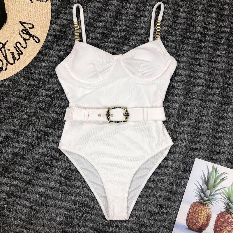 Push-up One Piece Swimsuit Women Belt Swimwear Solid Summer Beach Wear Sexy Bathing Suit Slimming Velvet Bodysuit