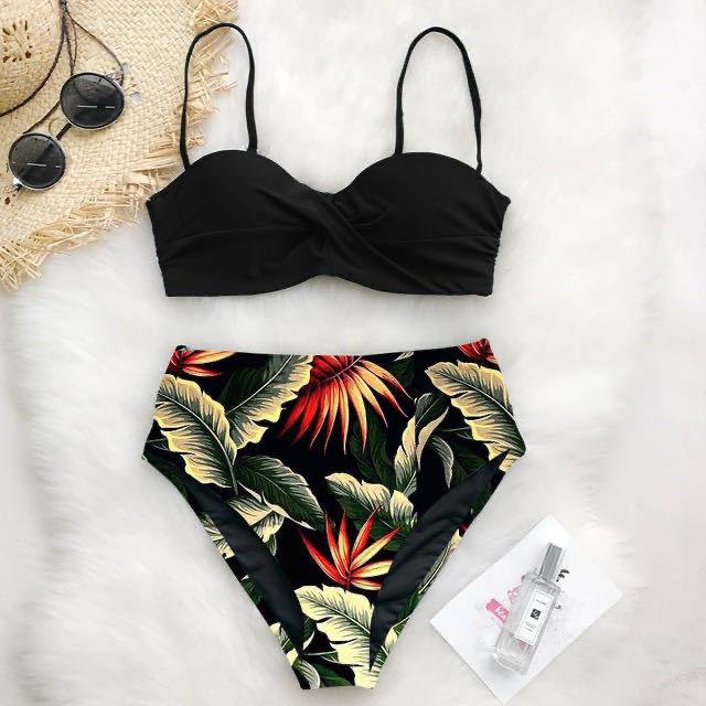 Sexy Leaf Print Bikini Female Swimsuit Women Swimwear Thongs Push Up Bikinis Set High Waist Swimming Suits For Bathing Suit