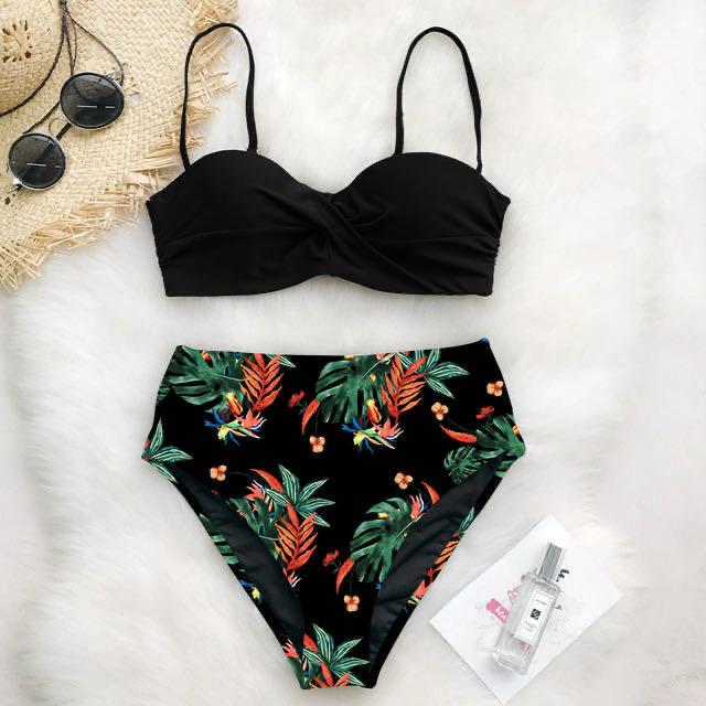 Sexy Leaf Print Bikini Female Swimsuit Women Swimwear Thongs Push Up Bikinis Set High Waist Swimming Suits For Bathing Suit